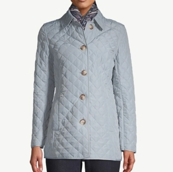 Chico's Quilted Jacket W Buttons Lt Sky Blue Size 2 NWT Plus Size - Picture 3 of 5
